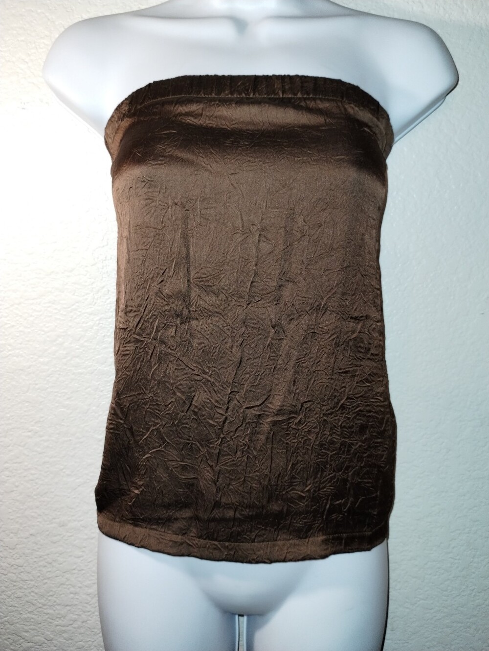 Anthropologie Strapless Top Rich Brown Black Lace Sides sz Medium